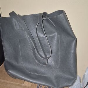 Gray Leather Tote Bag
